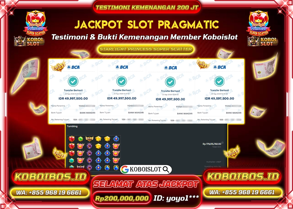 BUKTI KEMENANGAN SLOT GACOR STARLIGHT PRINCESS SUPER SCATTER Rp200.000.000,- LUNAS